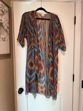 LuLaRoe Orange, Blue, Green Striped Open Cardigan